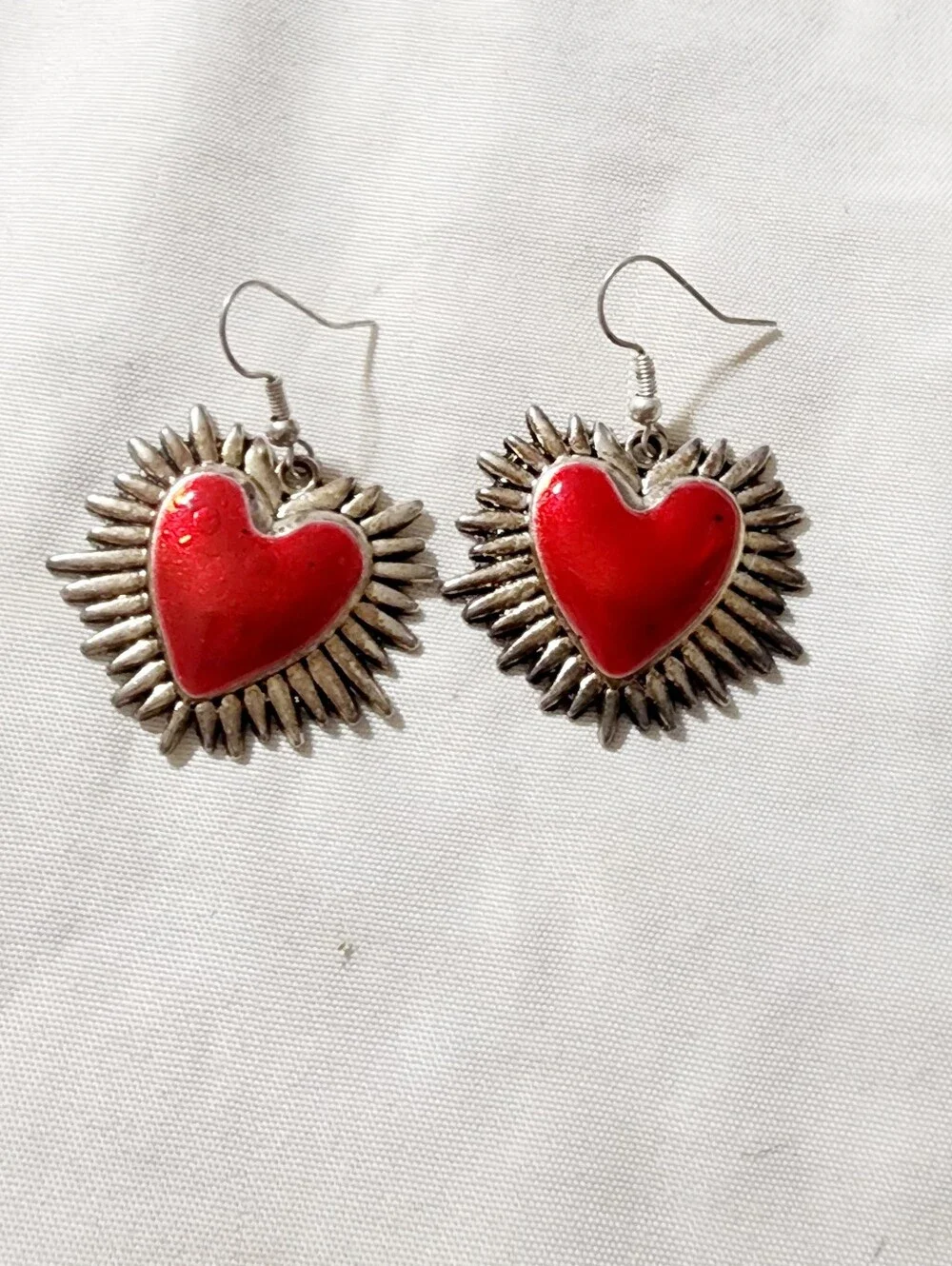 Red Heart Sunburst Drop Earrings - Women Jewelry